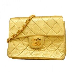Chanel Mini Matelasse Shoulder Bag with Chain Bag, Lambskin, Gold, Women's